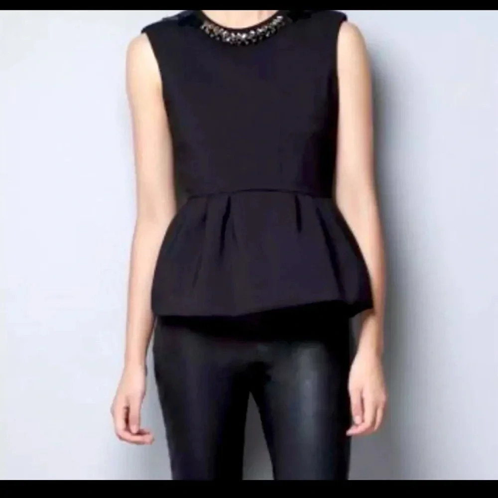 ZARA Women’s Peplum Jeweled Sleeveless Top Medium